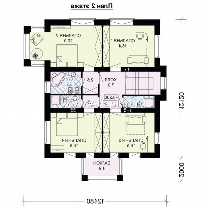 Проекты домов Альфаплан - Проект двухэтажного  кирпичного дома (пять спален) - превью плана проекта №2