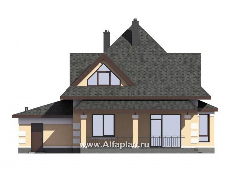 Проекты домов Альфаплан - Проект компактного мансардного дома c гаражом из газобетона - превью фасада №4