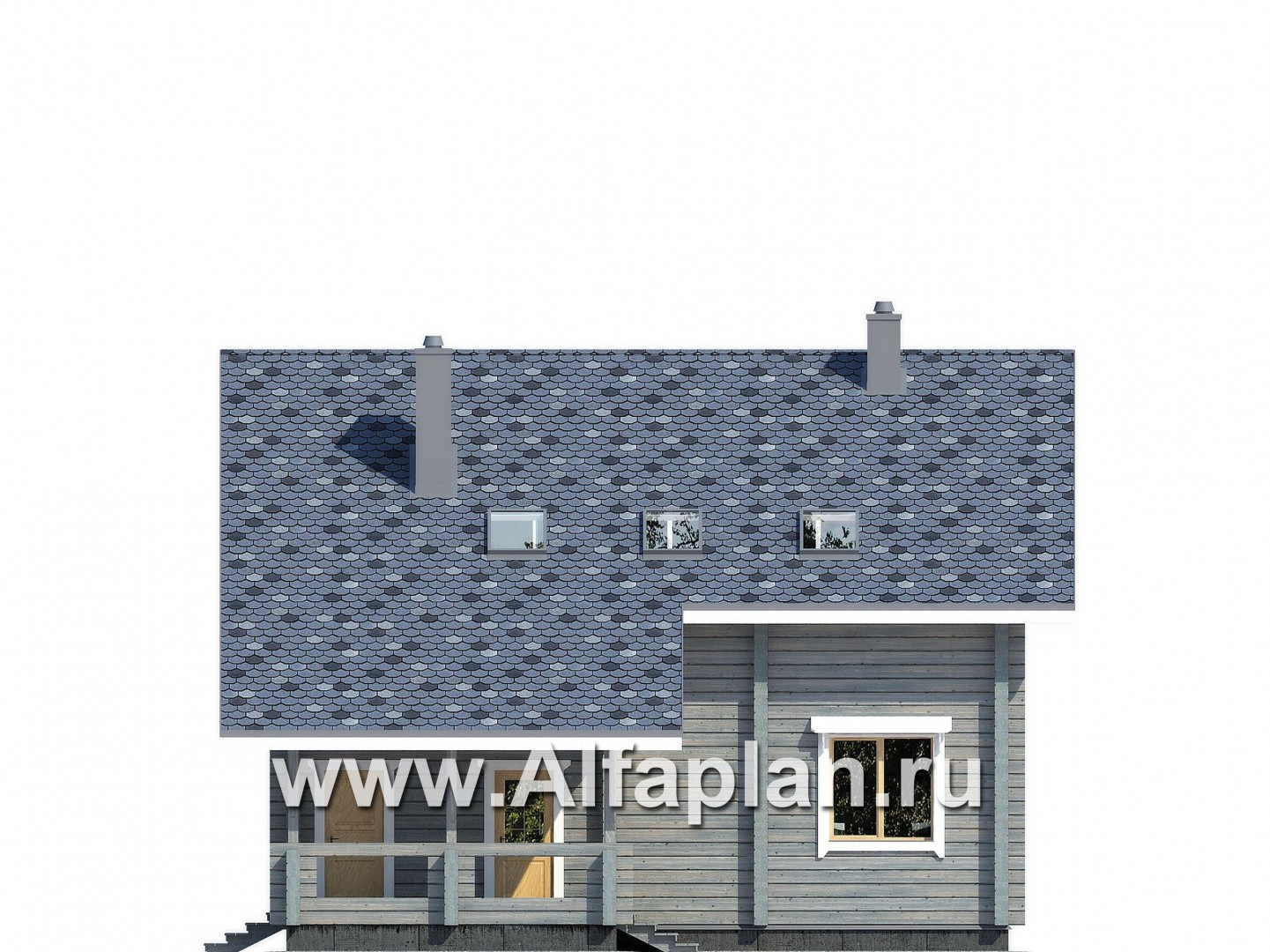 Проекты домов Альфаплан - Проект деревянного дома с простой двускатной кровлей - изображение фасада №4