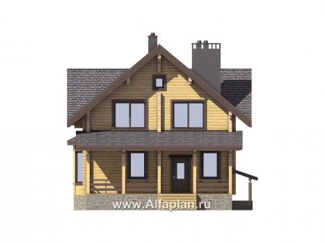 Проекты домов Альфаплан - Проект компактного деревянного дома с цоколем - превью фасада №1