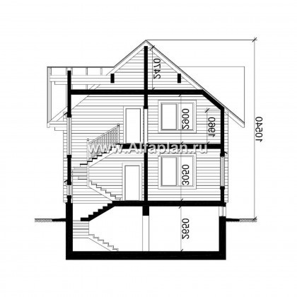 Проект двухэтажного дома из бруса, планировка с кабинетом и с эркером, терраса со стороны входа, с цокольным этажом - превью план дома