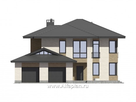 Проекты домов Альфаплан - Проект двухэтажного  дома с угловым остеклением - превью фасада №1