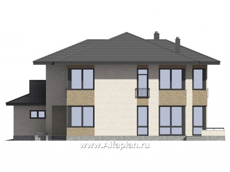 Проекты домов Альфаплан - Проект двухэтажного  дома с угловым остеклением - превью фасада №2