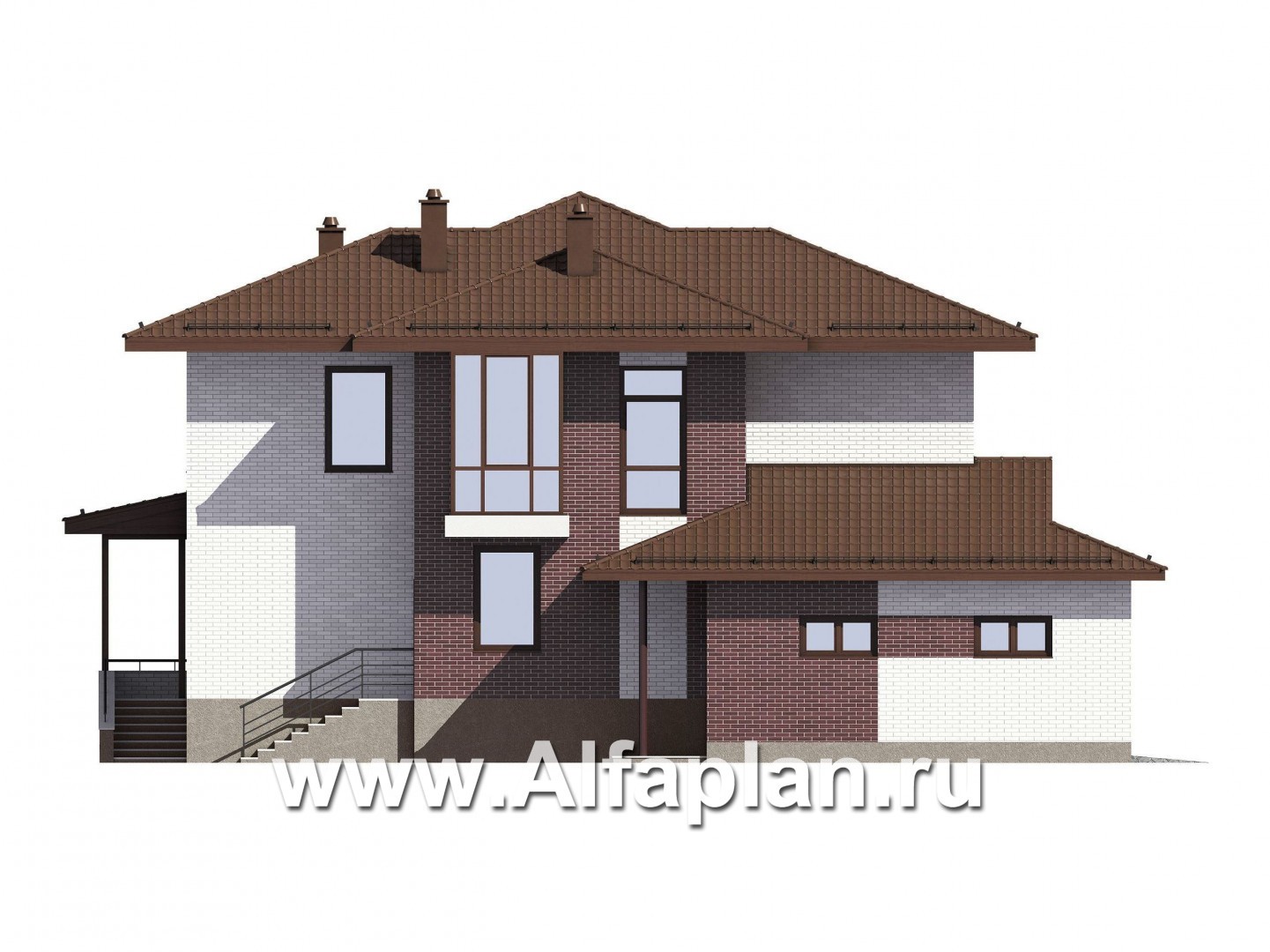 Проекты домов Альфаплан - Проект  двухэтажного коттеджа с гаражом на 2 машины - изображение фасада №1
