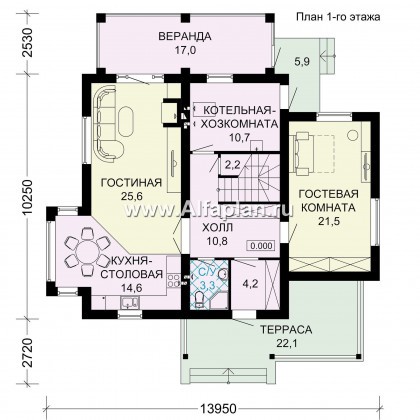 Проекты домов Альфаплан - Проект современного двухэтажного дома - превью плана проекта №1