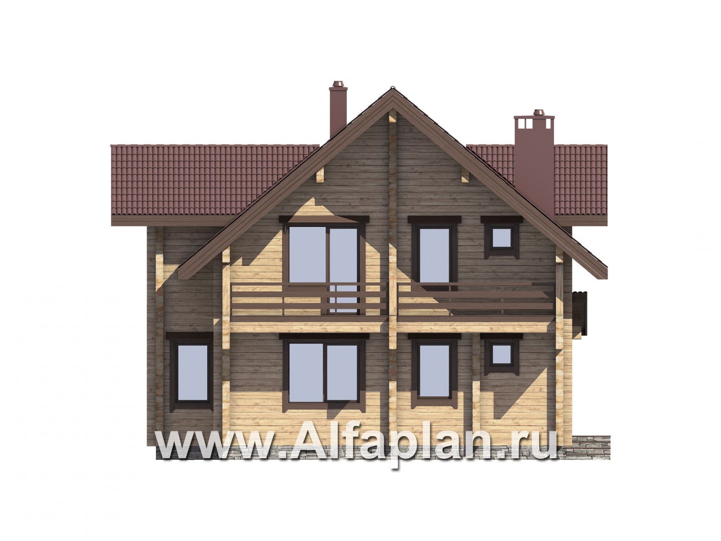 Проекты домов Альфаплан - Проект деревянного дома для большой семьи - изображение фасада №3