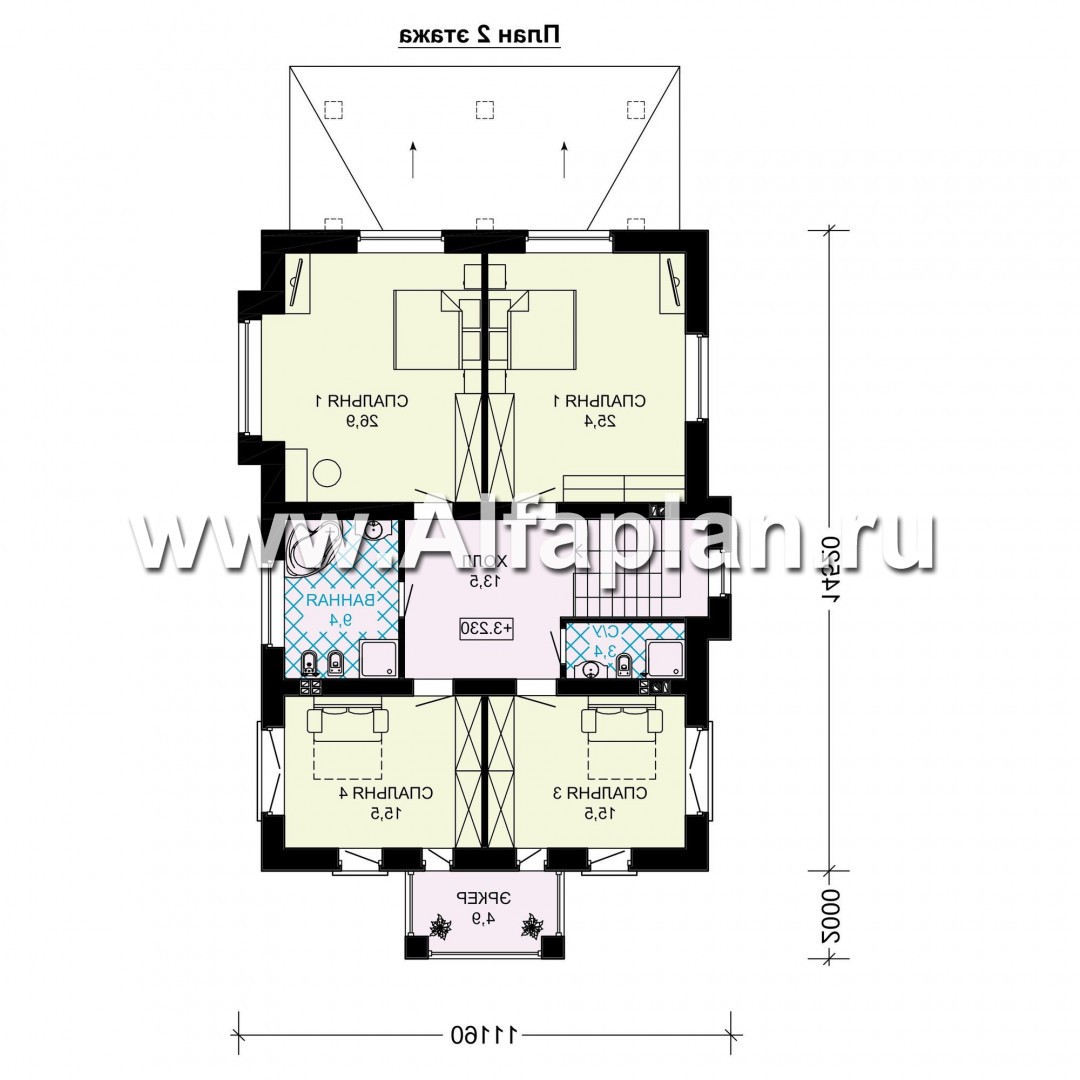 Проекты домов Альфаплан - Проект двухэтажного дома для узкого участка - план проекта №2
