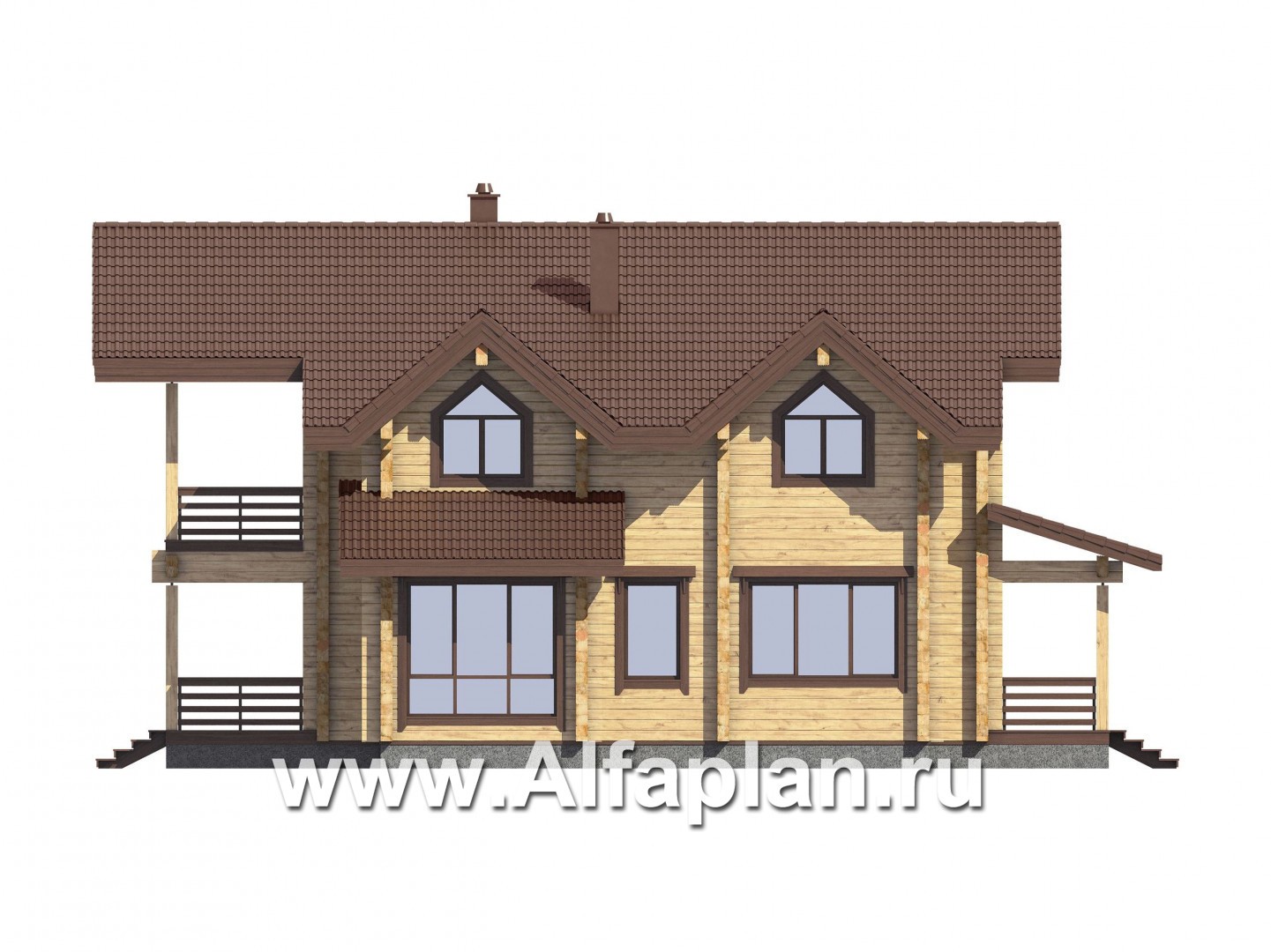 Проекты домов Альфаплан - Проект загородного дома из бруса для большой семьи - изображение фасада №4