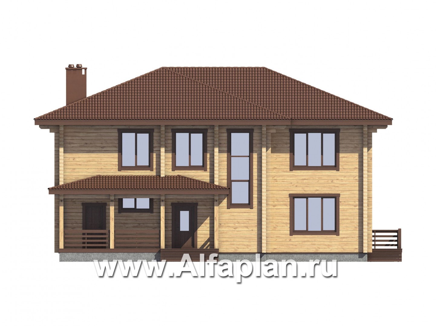 Проекты домов Альфаплан - Проект  дома из бруса для большой семьи - изображение фасада №3