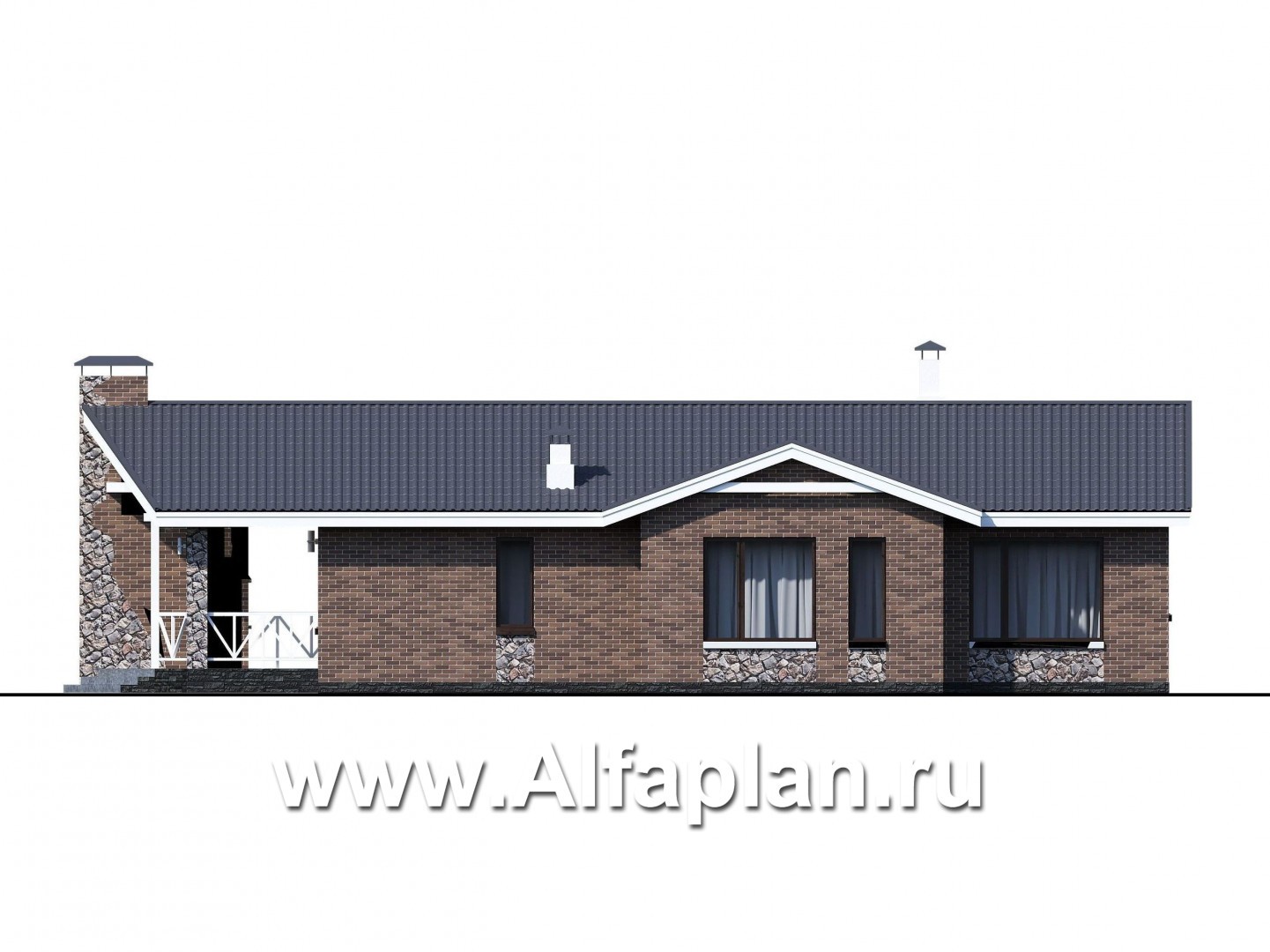 Проекты домов Альфаплан - «Персефона» - современный одноэтажный коттедж с барбекю на террасе - изображение фасада №2