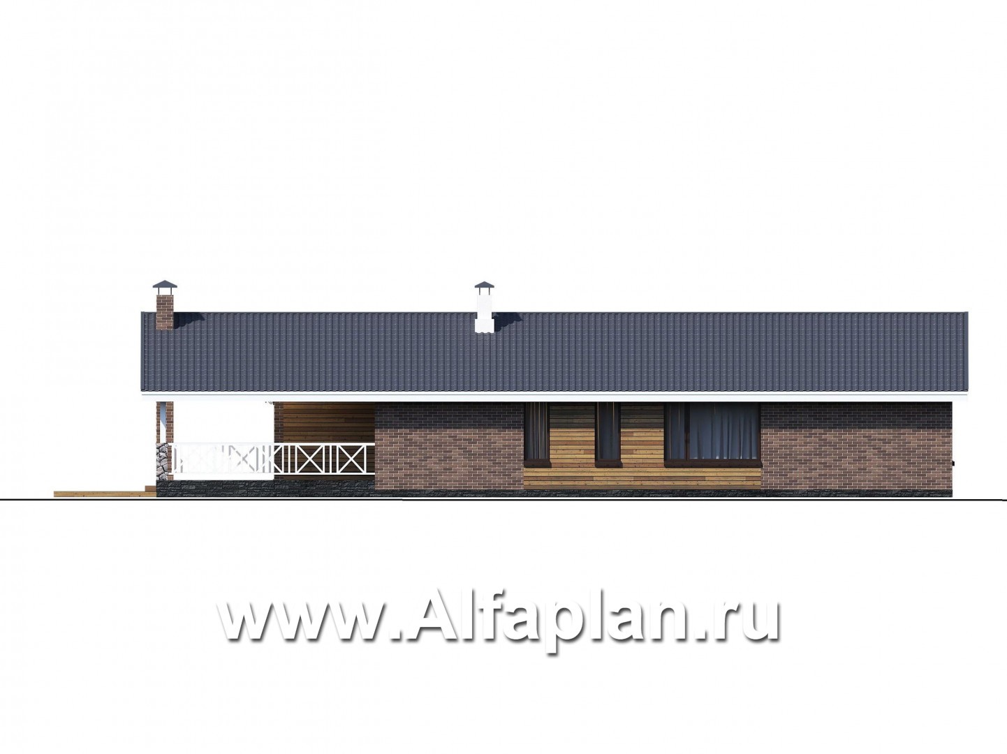 Проекты домов Альфаплан - «Эвтерпа» - одноэтажный дом с  тремя спальнями для узкого участка - изображение фасада №2