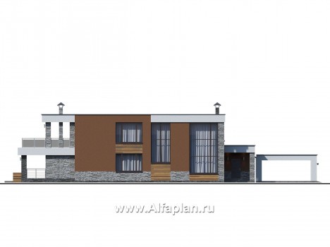 Проекты домов Альфаплан - «Бетельгейзе» - хай-тек вилла с плоской кровлей - превью фасада №4
