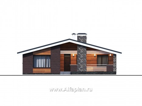 Проекты домов Альфаплан - «Веда» - проект одноэтажного дома с двускатной кровлей (три спальни) - превью фасада №2