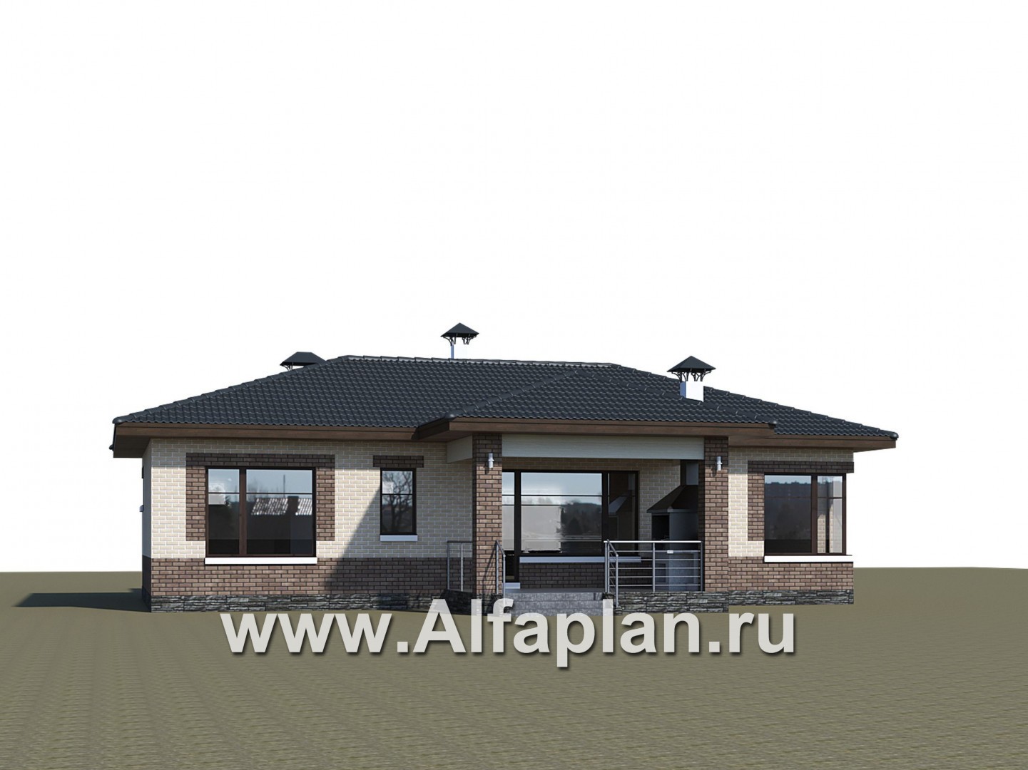 Проекты домов Альфаплан - «Авалон» - стильный одноэтажный дом с угловым остеклением - дополнительное изображение №3