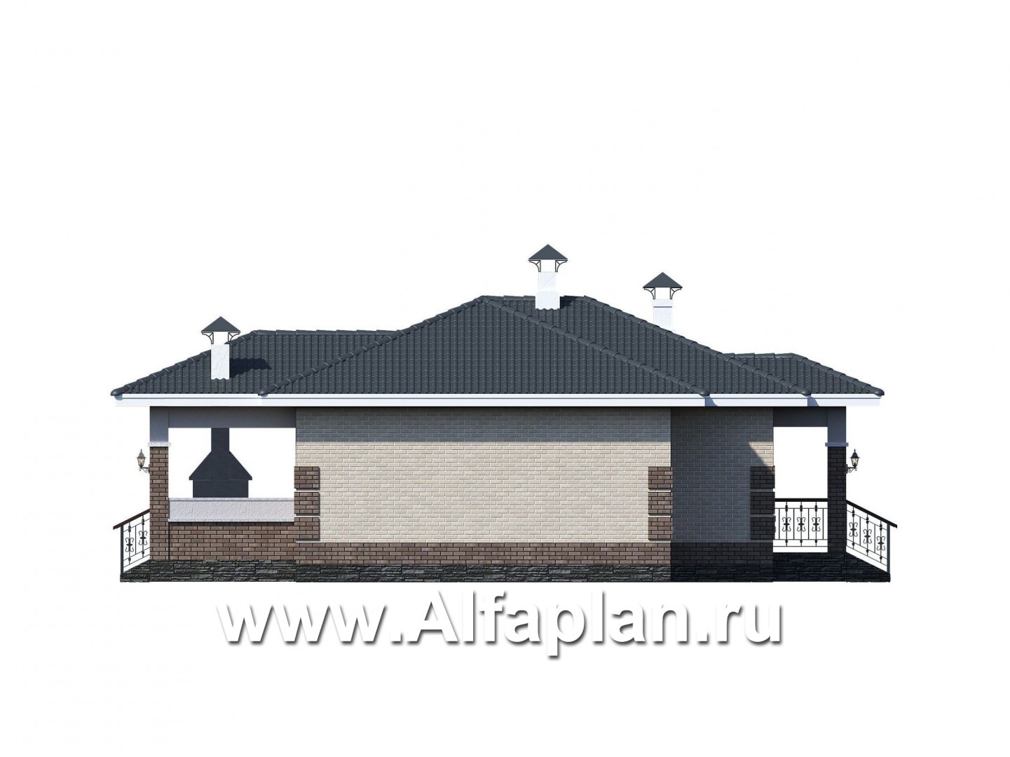 Проекты домов Альфаплан - «Авалон» - стильный одноэтажный дом - изображение фасада №3