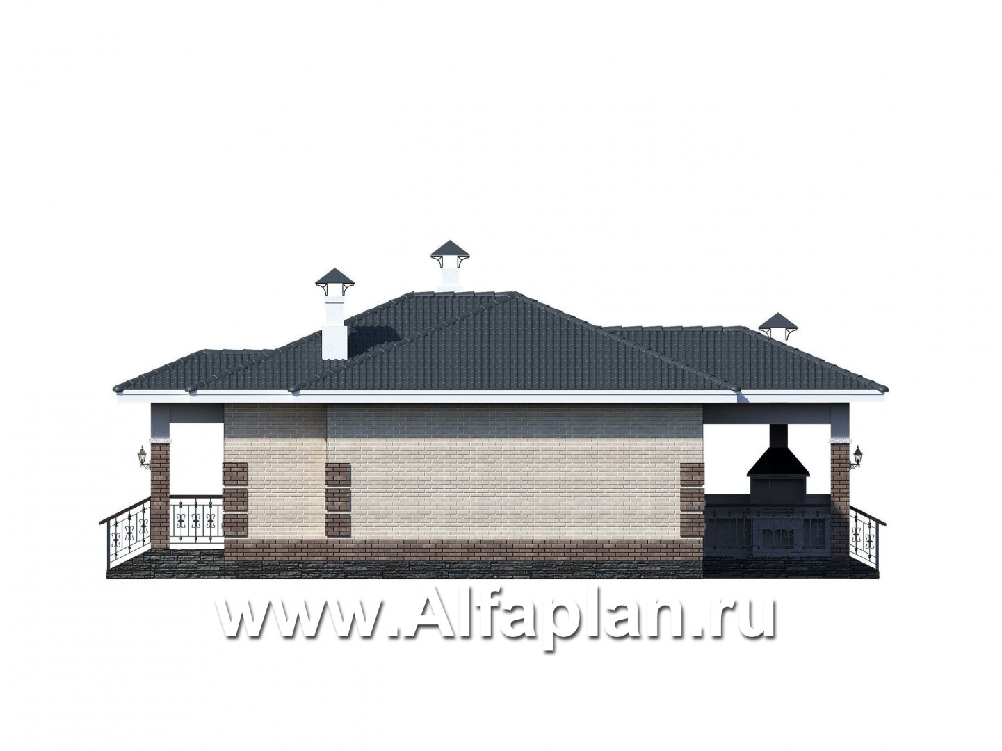 Проекты домов Альфаплан - «Авалон» - стильный одноэтажный дом - изображение фасада №4