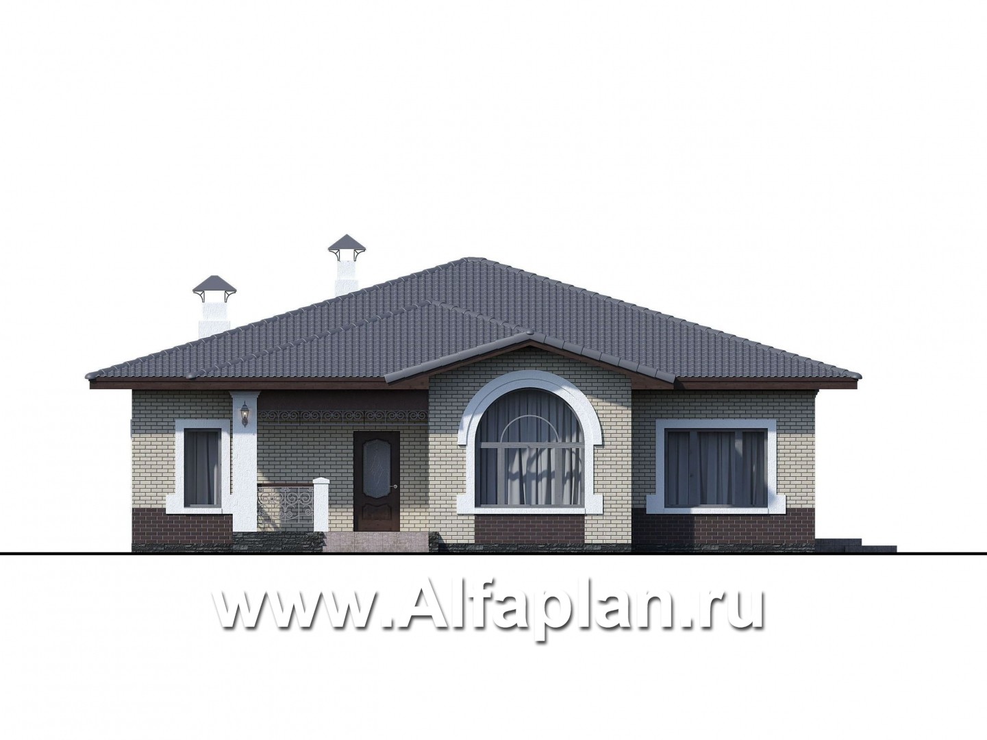 Проекты домов Альфаплан - «Ангара» - стильный одноэтажный коттедж с террасой - изображение фасада №1