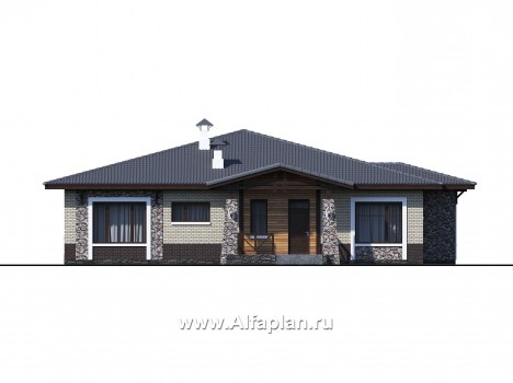 Проекты домов Альфаплан - «Аризона» - уютный одноэтажный дом с террасой - превью фасада №1