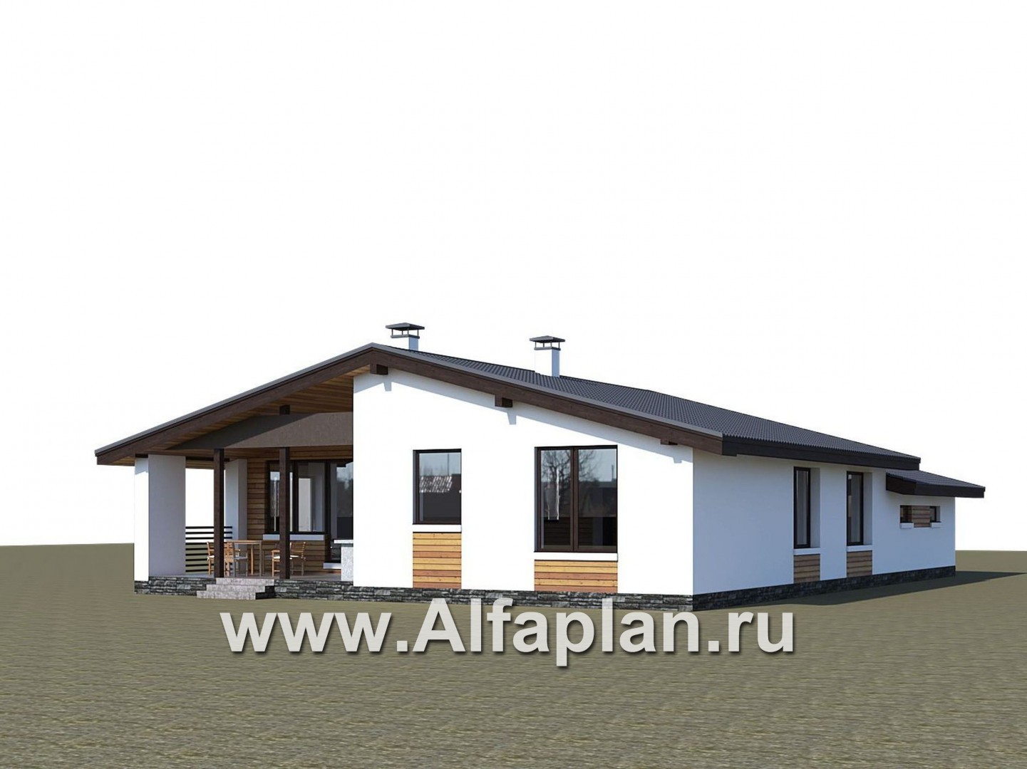 Проекты домов Альфаплан - «Калисто» - одноэтажный коттедж с гаражом на два автомобиля - дополнительное изображение №3