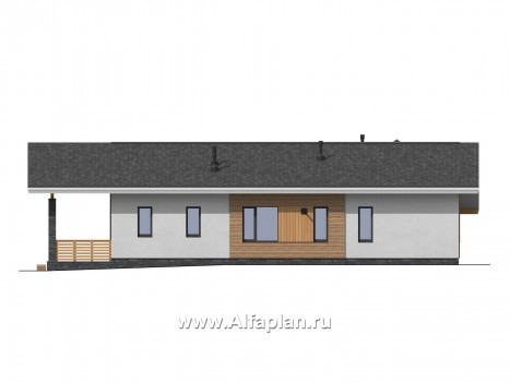 Проект одноэтажного дома, с двумя террасами, в современном стиле - превью фасада дома