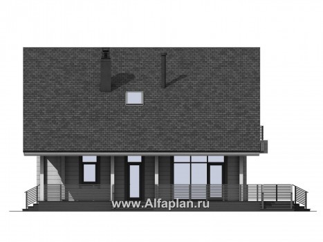 Проект дома с мансардой из бруса, планировка со вторым светом и кабинетом на 1 эт, с террасой. - превью фасада дома