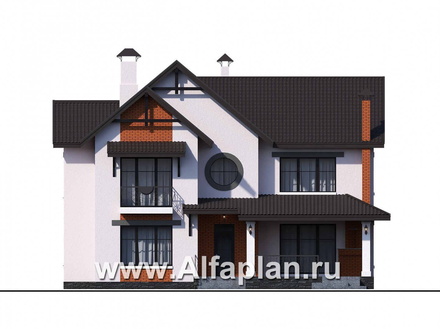 Проекты домов Альфаплан - «Сафо» - проект просторного дома для большой семьи - изображение фасада №1