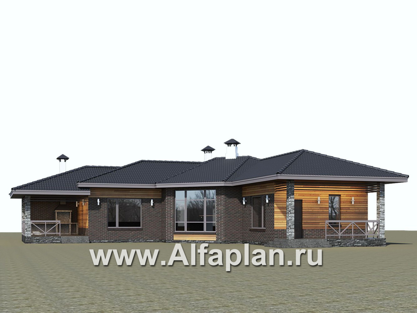 Проекты домов Альфаплан - «Квазар» - проект одноэтажного дома с диагональным планом - дополнительное изображение №1