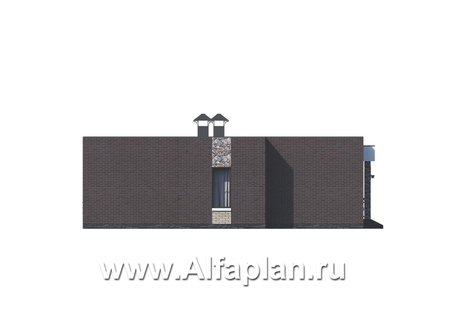 Проекты домов Альфаплан - «Риверсайд» - стильный одноэтажный коттедж с мастер-спальней - изображение фасада №3