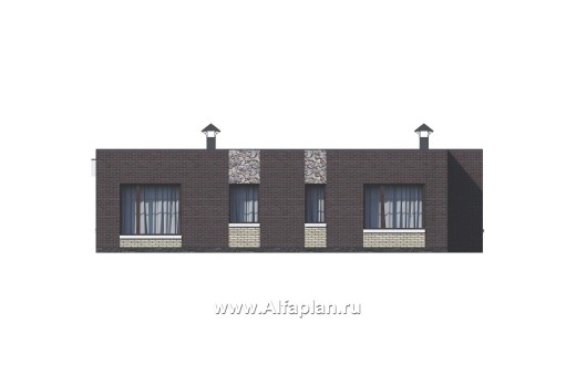 Проекты домов Альфаплан - «Риверсайд» - стильный одноэтажный коттедж с мастер-спальней - превью фасада №4