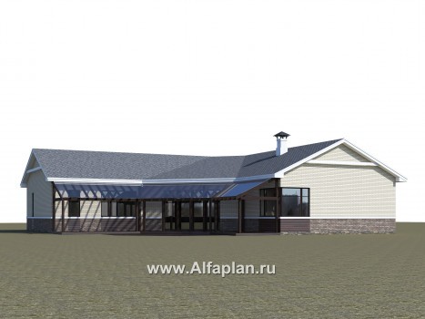 Проекты домов Альфаплан - «Модуль» — одноэтажный дом с диагональным планом, 4 спальни - превью дополнительного изображения №4