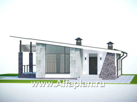 Проекты домов Альфаплан - «Корица» - проект дома с односкатной крышей, с двумя спальнями - превью дополнительного изображения №1