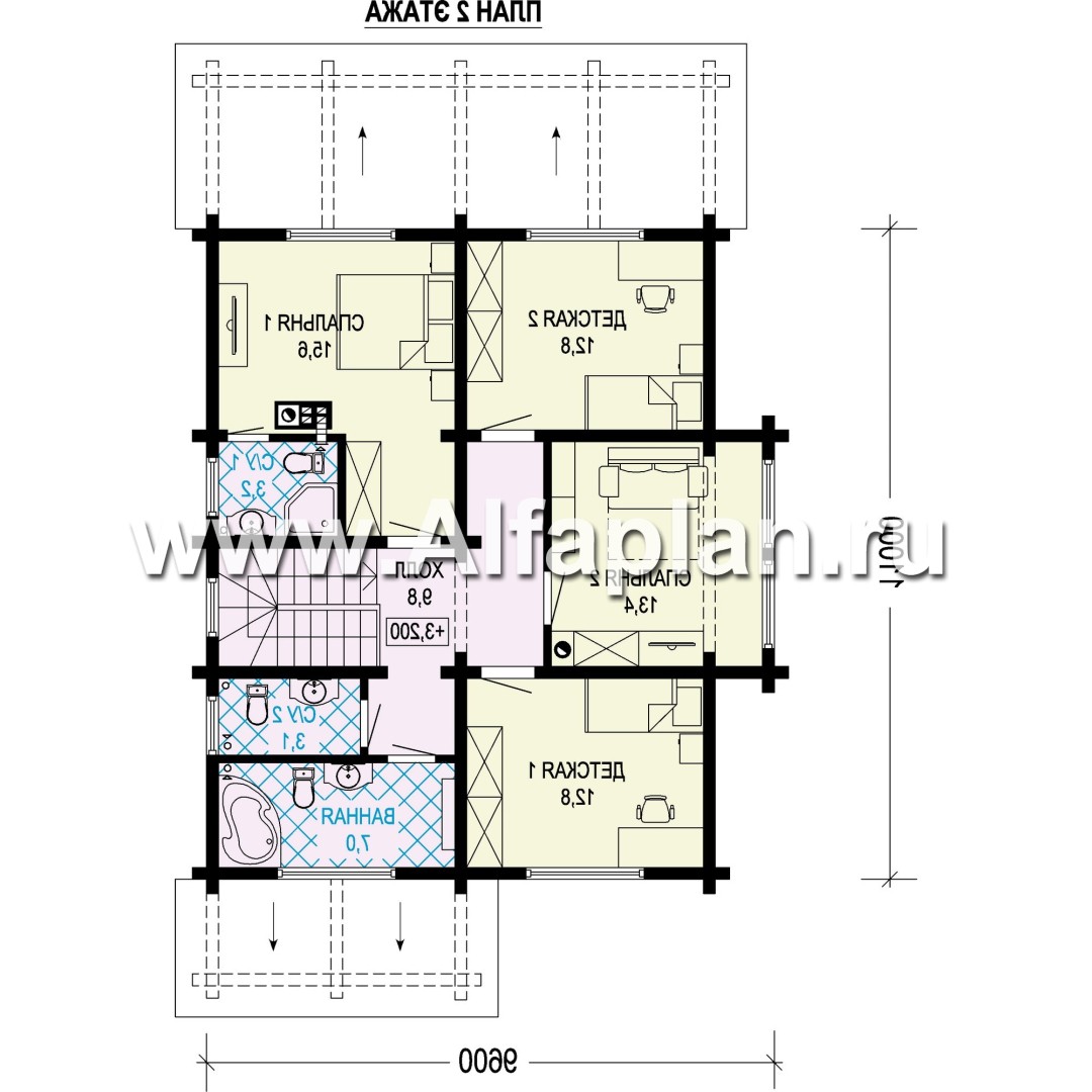 Проекты домов Альфаплан - Проект двухэтажного дома из клееного бруса - изображение плана проекта №2
