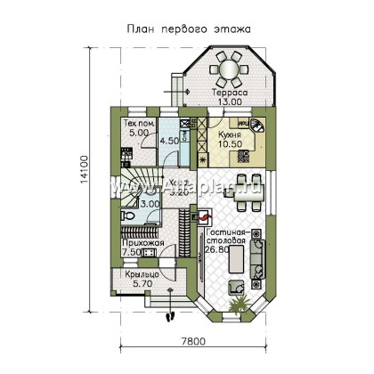 Проекты домов Альфаплан - Проект двухэтажного дома с эркером - превью плана проекта №1