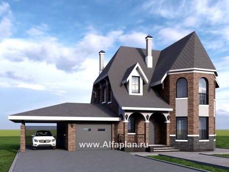 Проекты домов Альфаплан - Проект двухэтажного дома с эркером и гаражом - превью дополнительного изображения №1