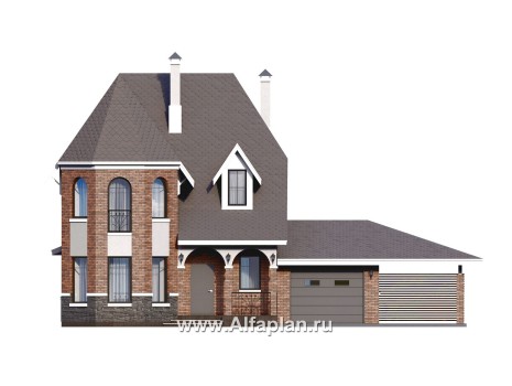Проекты домов Альфаплан - Проект двухэтажного дома с эркером и гаражом - превью фасада №1