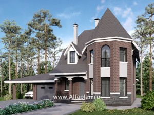 Проекты домов Альфаплан - Проект двухэтажного дома с эркером и гаражом - превью основного изображения