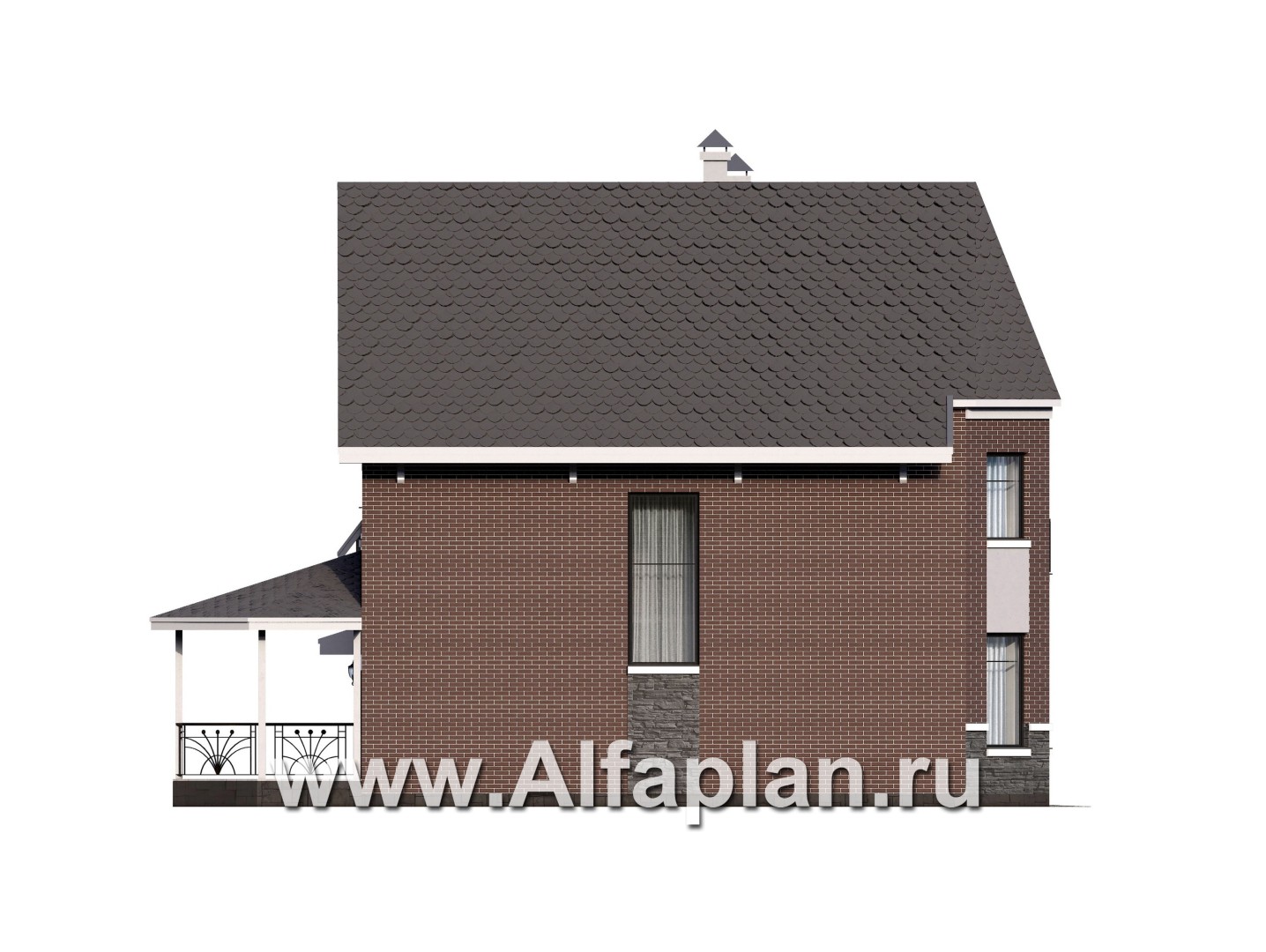 Проекты домов Альфаплан - Проект двухэтажного дома с эркером и гаражом - изображение фасада №3