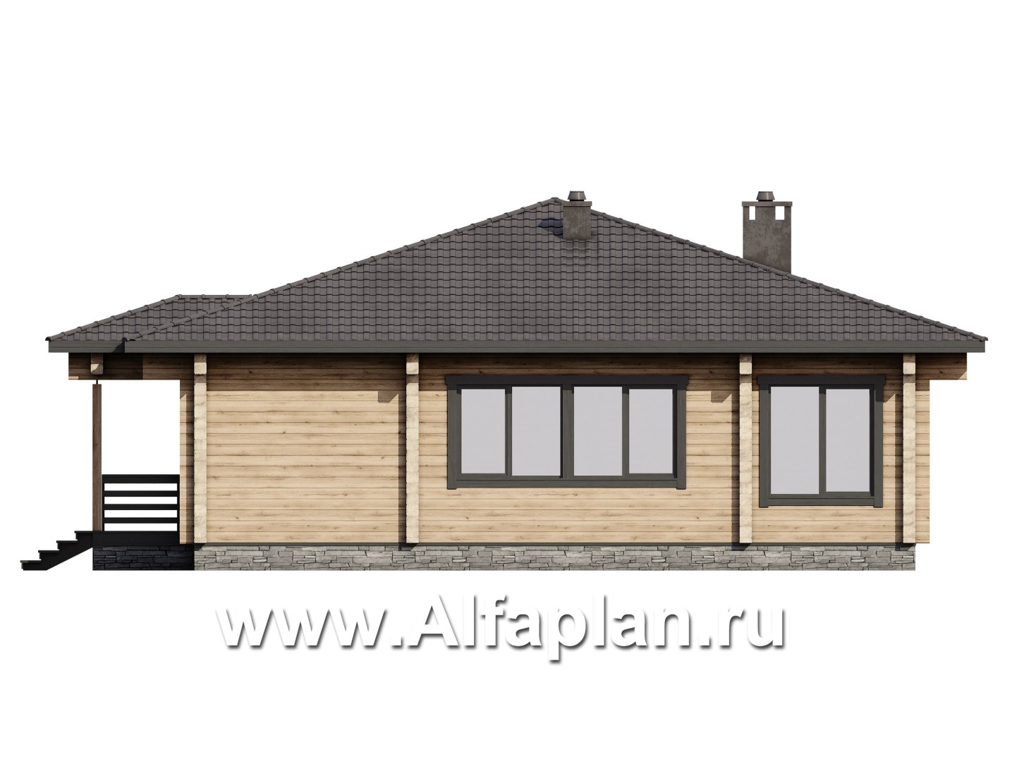 Проекты домов Альфаплан - Проект одноэтажного  дома  из бруса для отдыха - изображение фасада №1