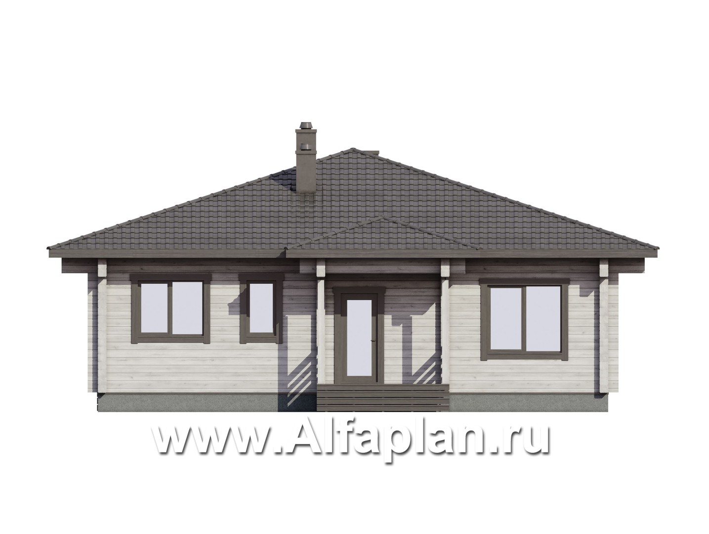 Проекты домов Альфаплан - Проект одноэтажного дома из клееного бруса - изображение фасада №1