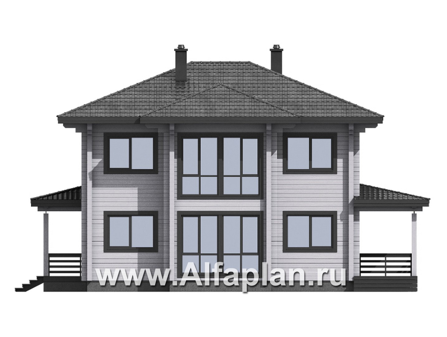 Проекты домов Альфаплан - Проект двухэтажного дома из клееного бруса - изображение фасада №1