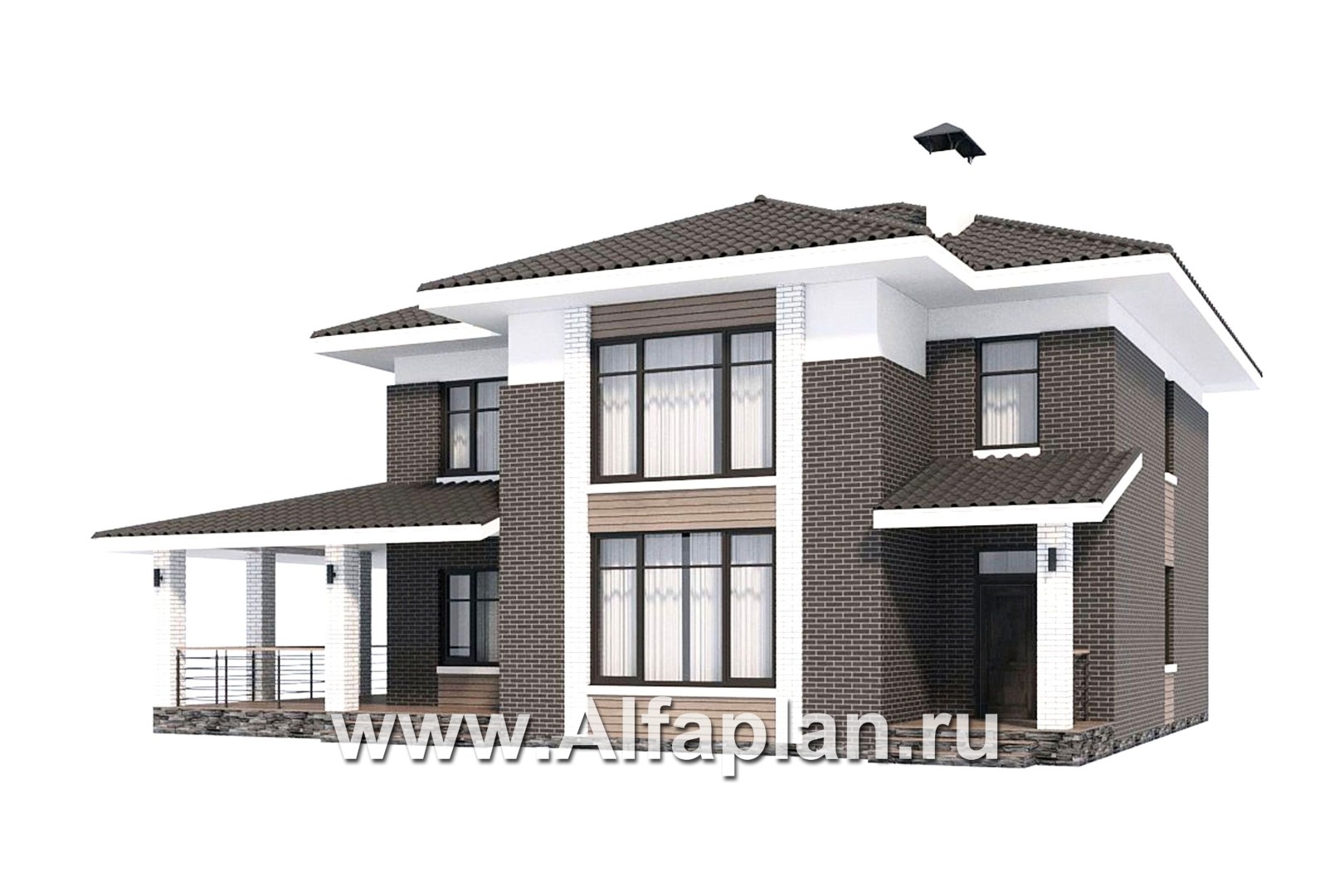 Проекты домов Альфаплан - Проект двухэтажного дома с лестницей в гостиной - дополнительное изображение №4