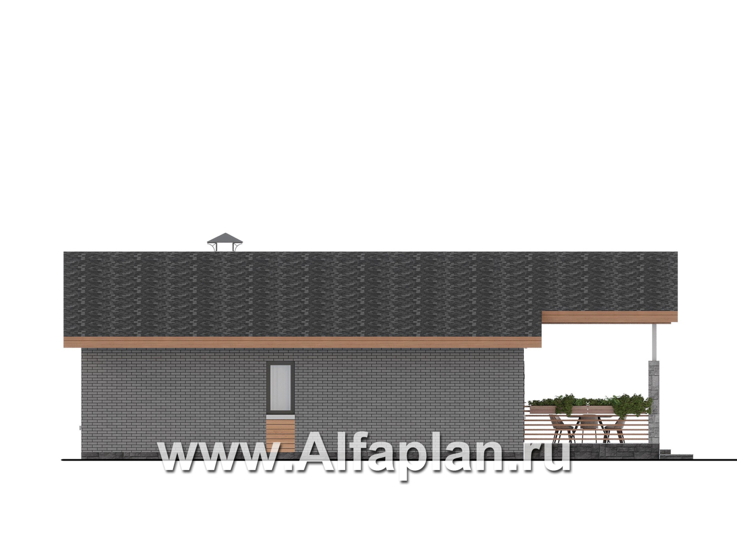 Проекты домов Альфаплан - "Форест" - проект одноэтажного дома с большой террасой - изображение фасада №3