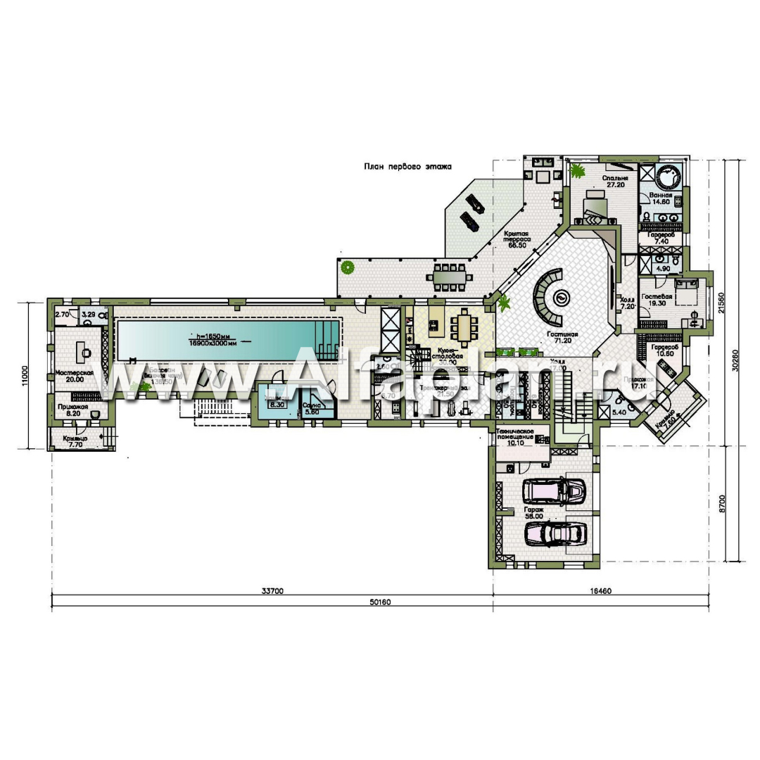 Проекты домов Альфаплан - "Шахерезада" - семейная вилла с бассейном и гаражом - план проекта №2