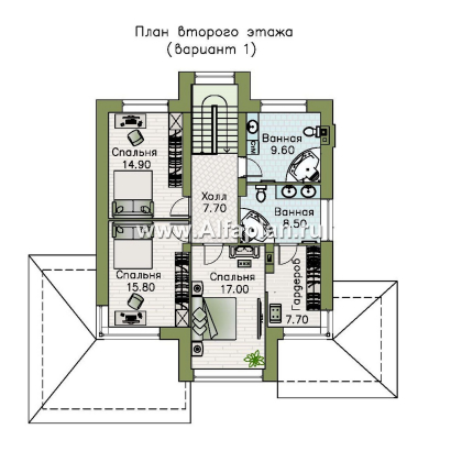 Проекты домов Альфаплан - "Монтана" - проект двухэтажного дома из кирпичей в стиле Райта - превью плана проекта №2