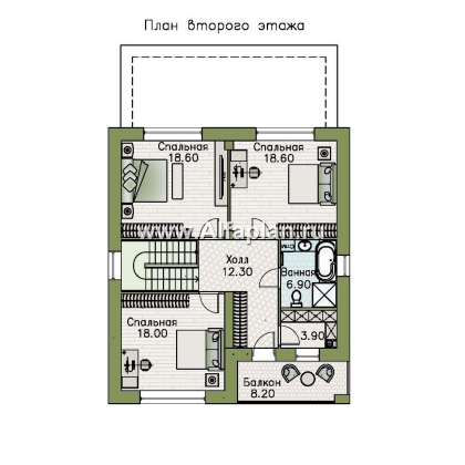 «Селигер» - проект двухэтажного дома из газобетона, с террасой, отличная планировка - превью план дома