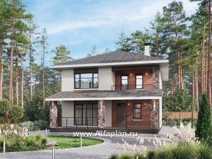 Превью проекта «"Отрадное" - дизайн дома с террасой на главном фасаде»