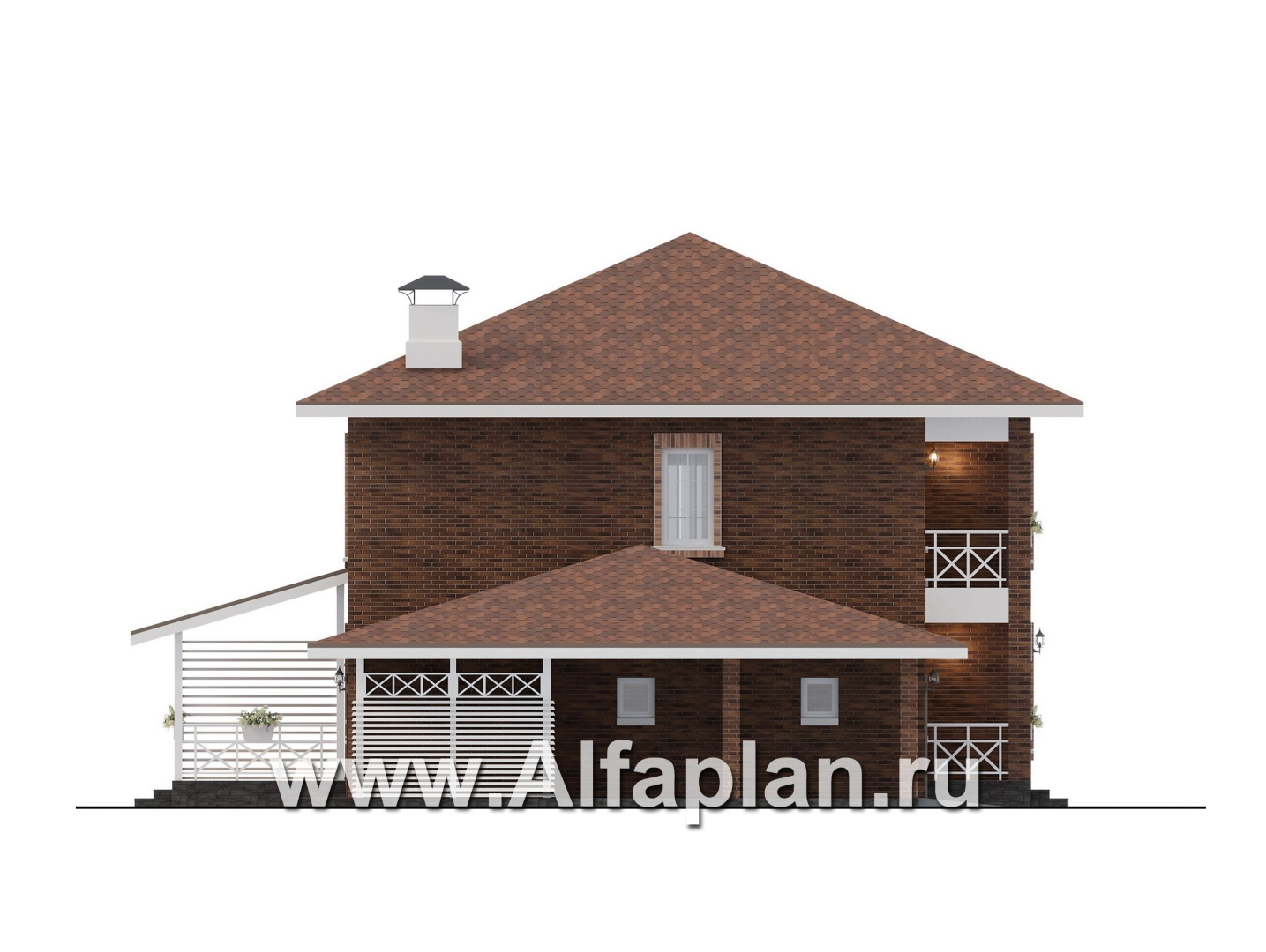 Проекты домов Альфаплан - "Сайма" - двухэтажный дом из кирпичей в баварском стиле, с гаражом - изображение фасада №2