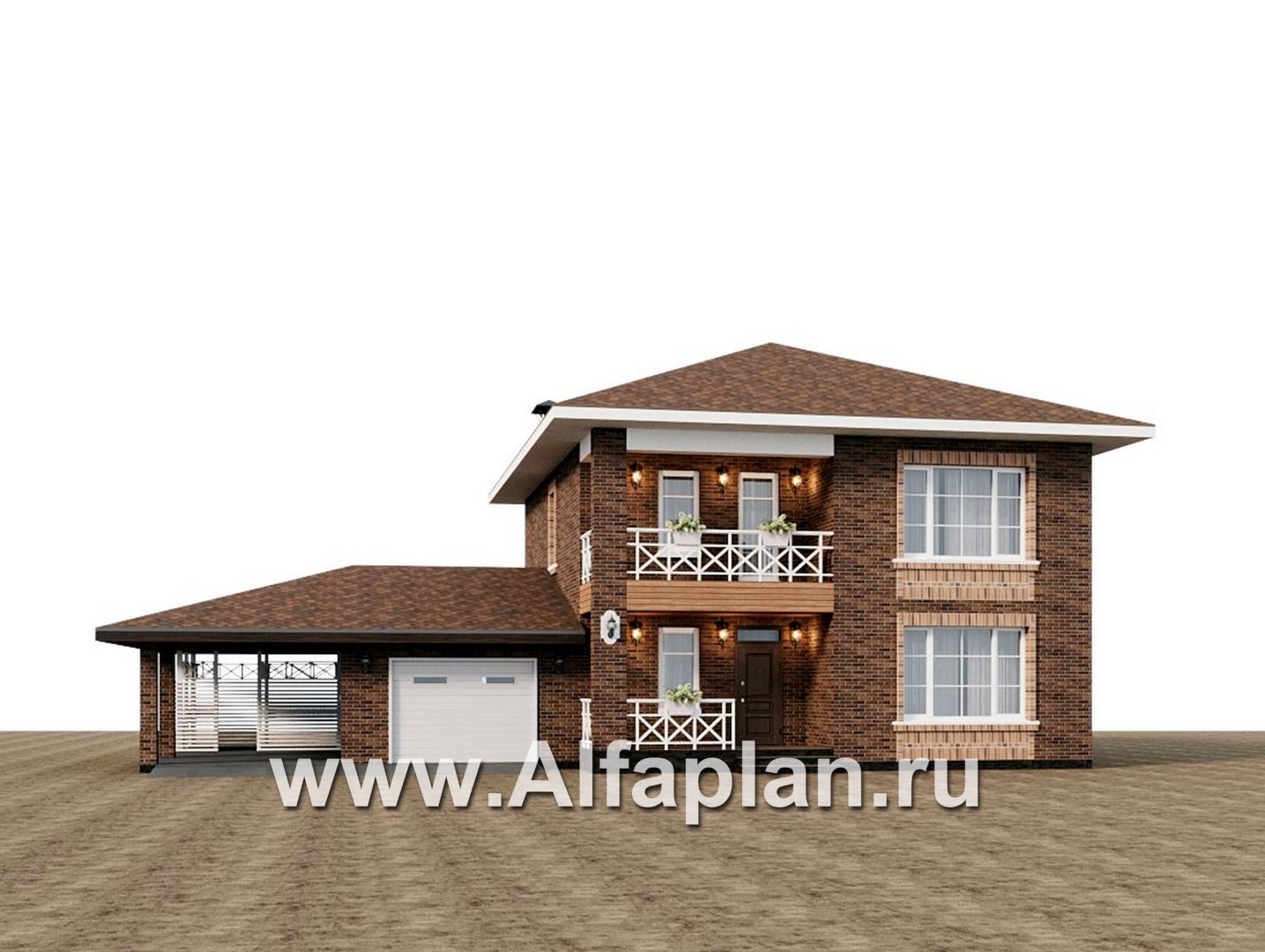 Проекты домов Альфаплан - "Сайма" - двухэтажный дом из кирпичей в баварском стиле, с гаражом - дополнительное изображение №2