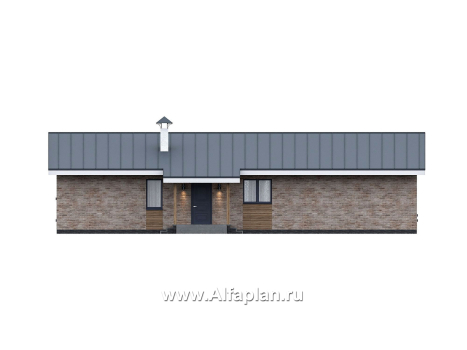 «Алладин» - проект одноэтажного дома, мастер спальня, с террасой и красивым потолком гостиной со стропилами - превью фасада дома