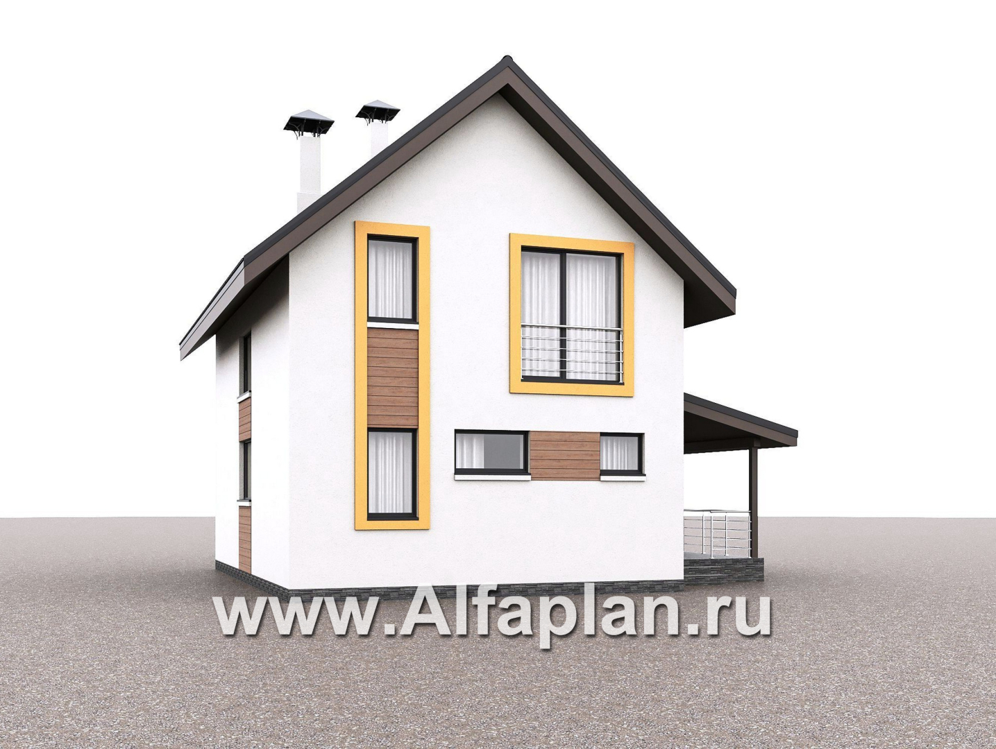 «Викинг» - проект дома, 2 этажа, с сауной и с террасой сбоку, в скандинавском стиле - дизайн дома №1